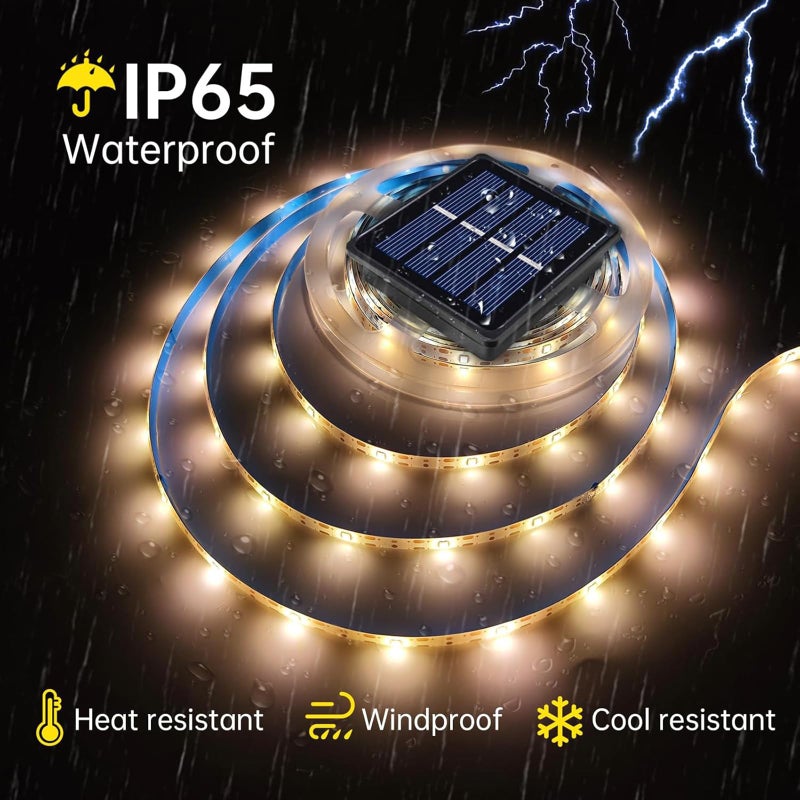 Ousam Led أضواء شريط LED الشمسية في الهواء الطلق، ضوء حبل يعمل بالطاقة الشمسية، مقاوم للماء 10 قدم، شريط إضاءة قابل للقطع مع 8 أوضاع للسياج، الخارج، الدرج، الخطوة، الفناء، المسبح، التخييم، الحفلة، عبوة واحدة - Image 5